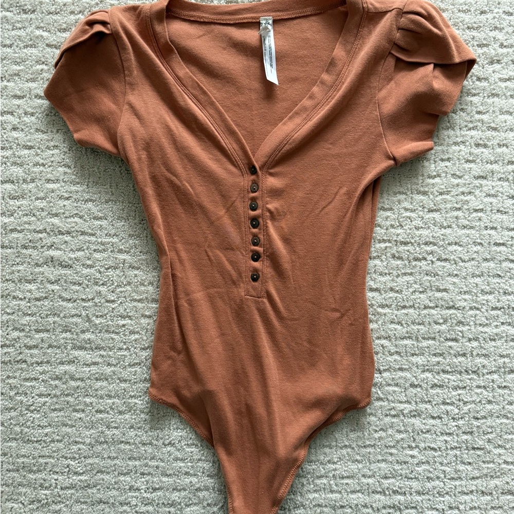 Free People Rust Button-Up Bodysuit